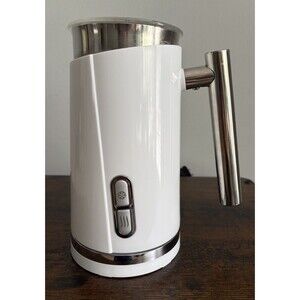 HadinEEon Milk Frother White w/ Stainless Steel Handle Lid Wisk & Power Base N11